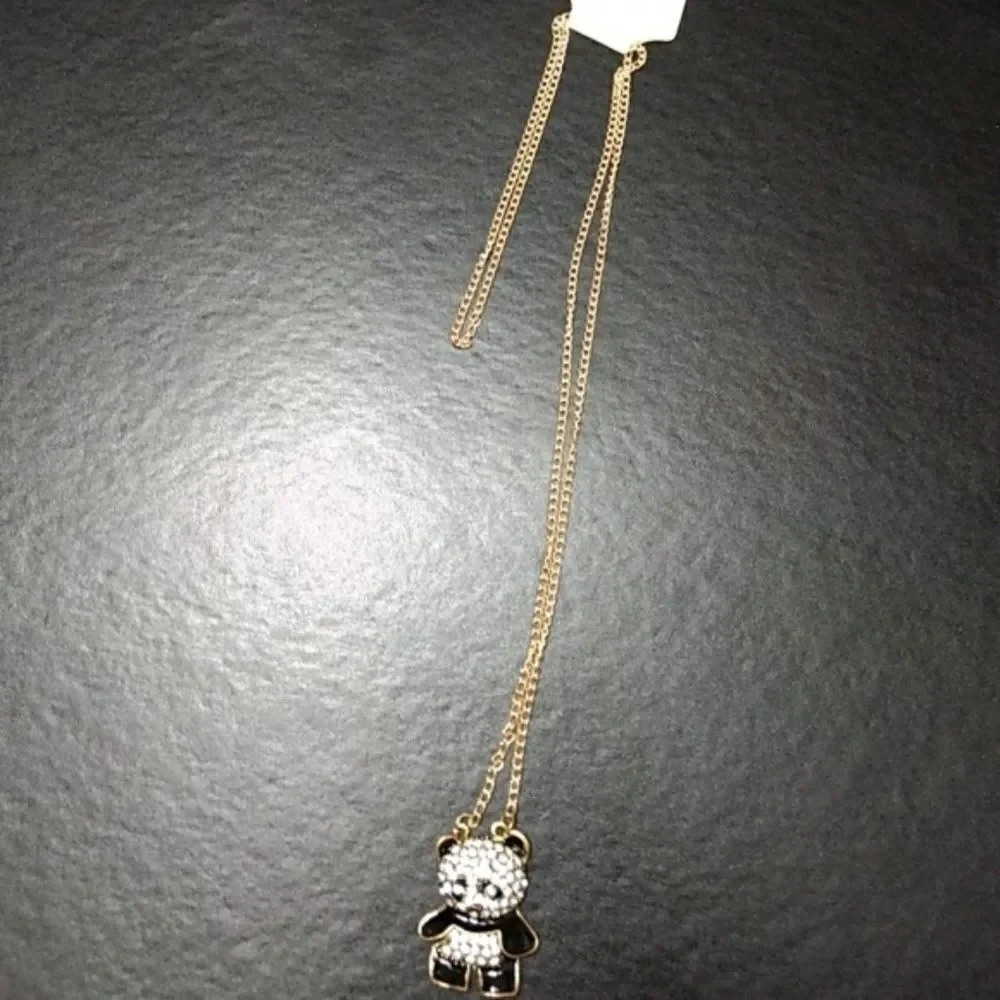 Panda bear rhinestone and gold tone necklace 32